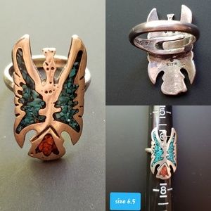 Sterling Silver Turquoise & Coral Ring